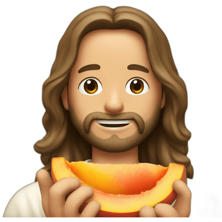 Jesus Christ eating a giant peach emoji