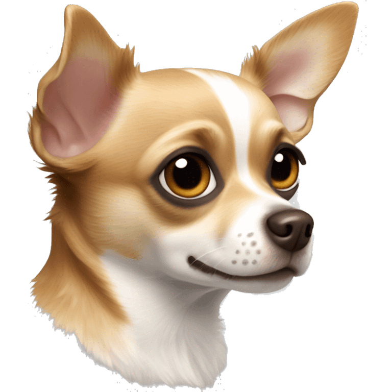 Chihuahua with one blue eye and one hazel brown eye, with light brown fur and a brown Merle pattern  emoji