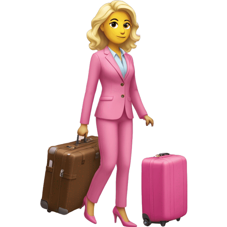 blonde woman with pink suit case emoji