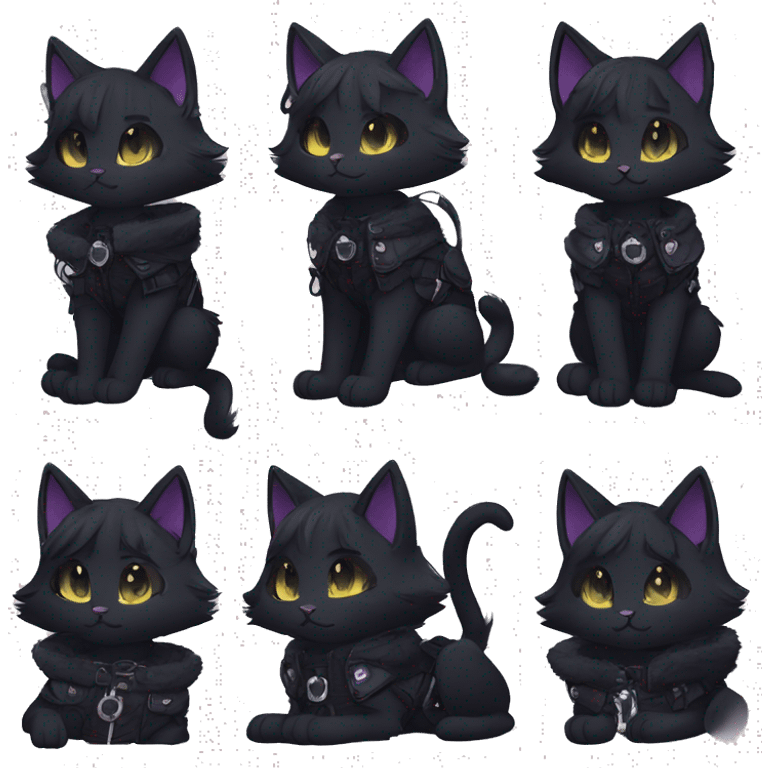 Gorgeous furry gothic dark techwear anime style anthro black cat furry sona Fakemon aesthetic and pretty edgy black with collar and harness trending style emoji