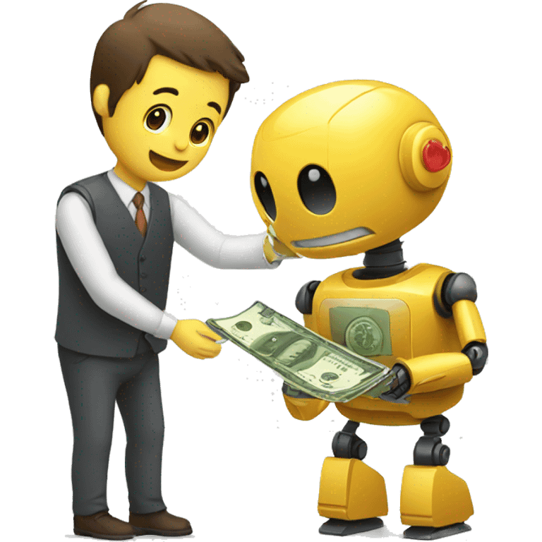 man giving money to cute robot emoji