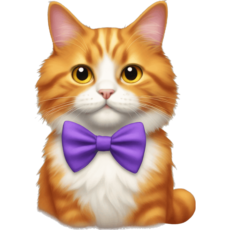 An orange fluffy cat with a purple bow tie emoji