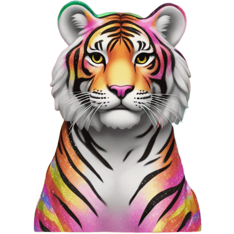 Rainbow Lisa Frank Tiger with glitter stripes ￼ emoji