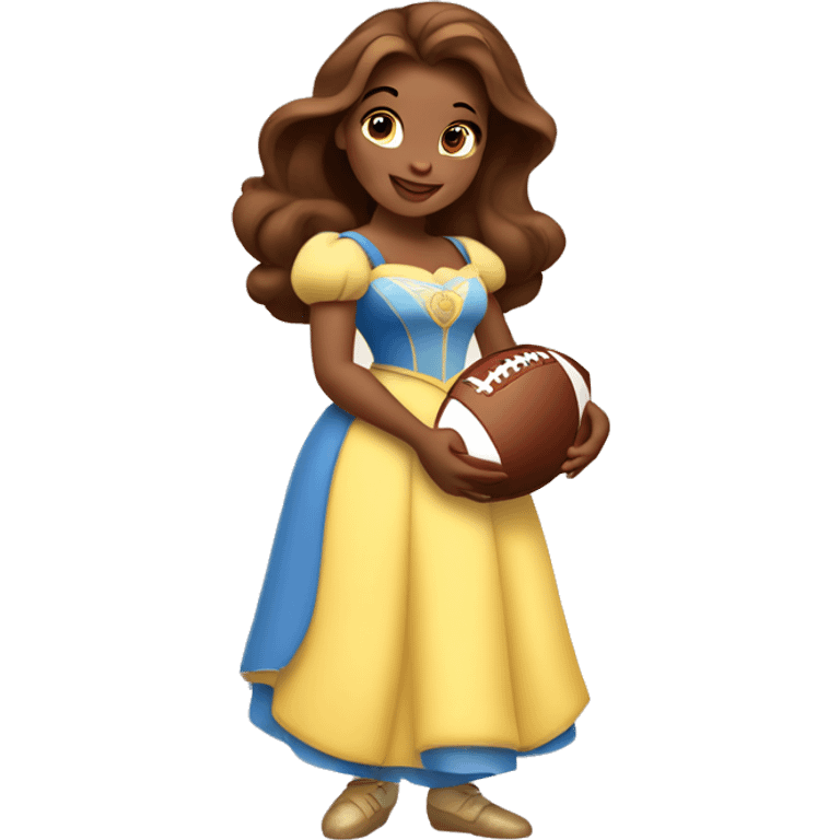 Disney princess Belle wearing holding a football emoji