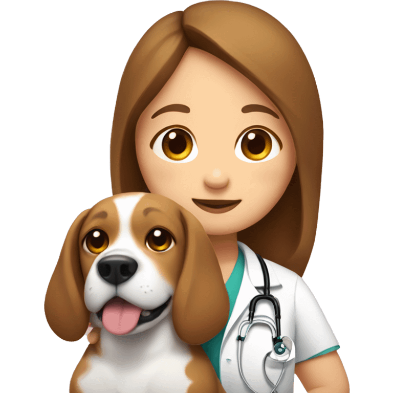 Chubby Beagle cuddles doctor girl with long brown hair emoji