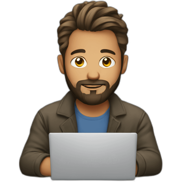 man with bun and beard at a laptop emoji