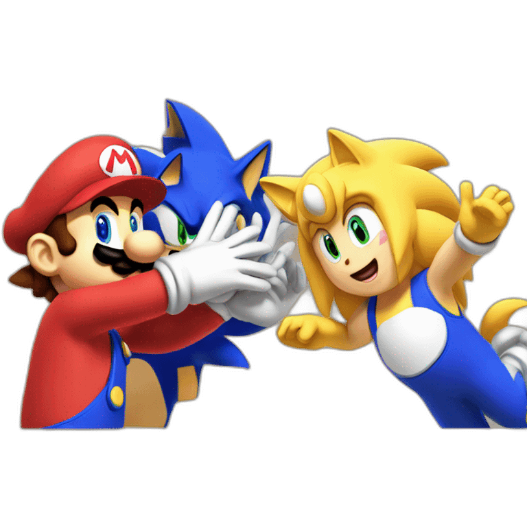 Mario and Sonic high fiving emoji