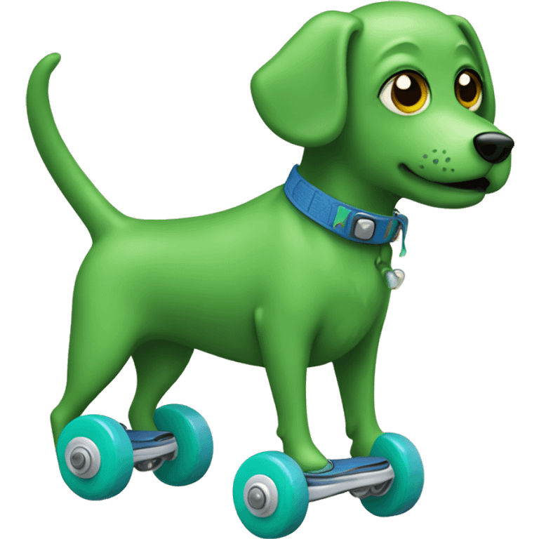 Green dog wearing rollerskates  emoji