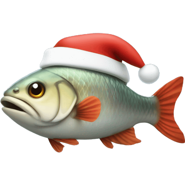 Fish wearing a Santa hat emoji