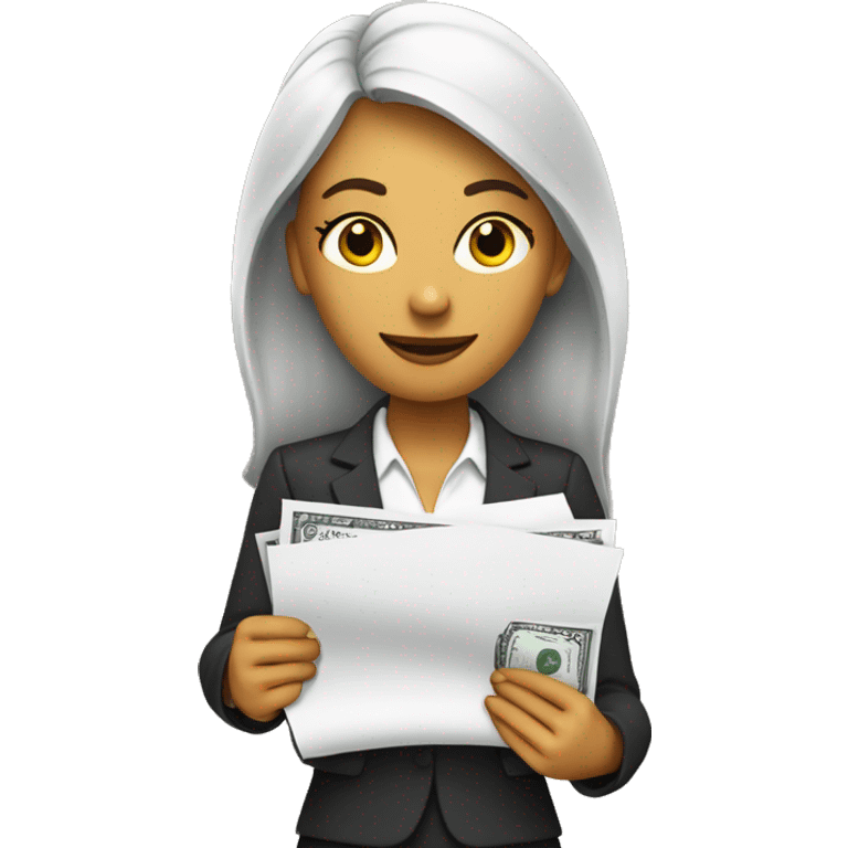 business woman with a piece of paper in the one hand and money in the other emoji