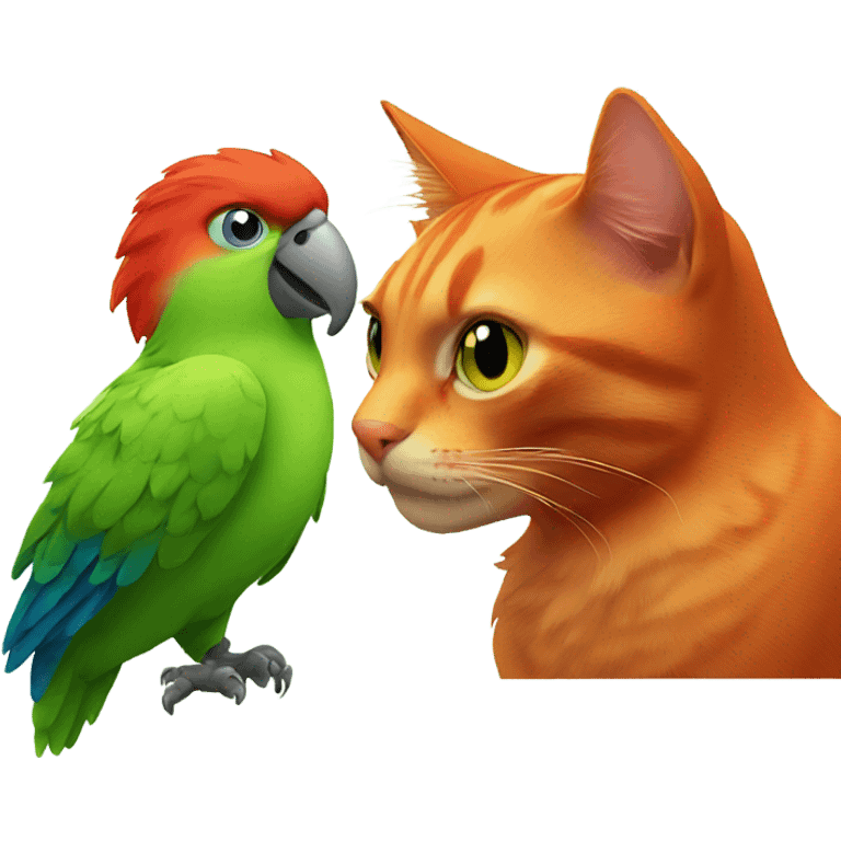 red cat and parrot emoji