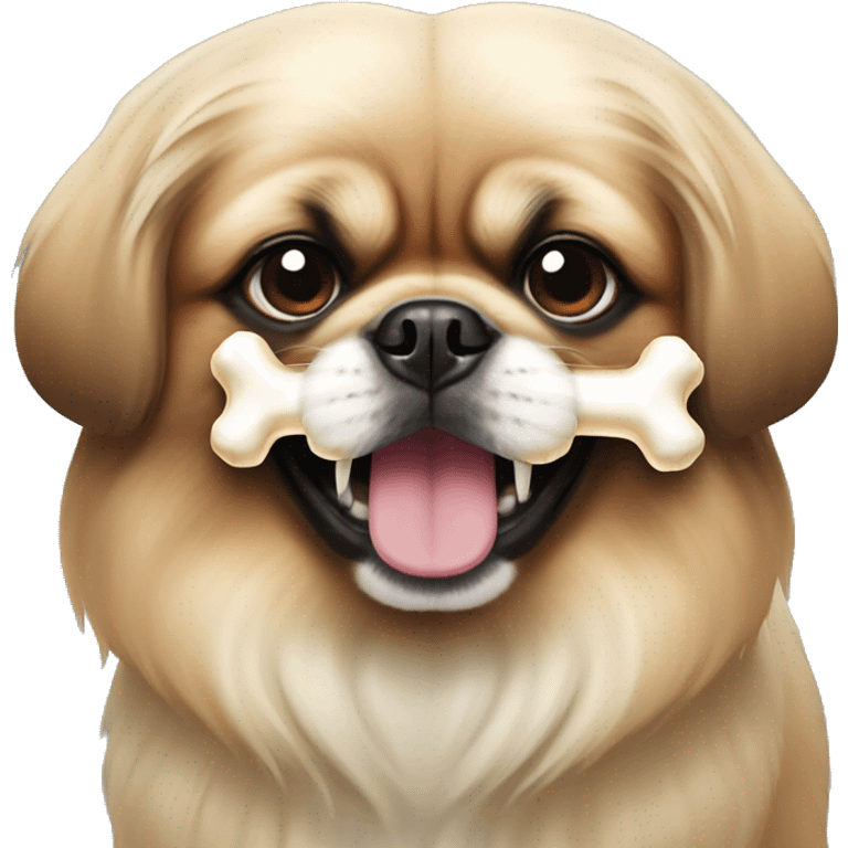 Pekingese dog with bone in mouth emoji