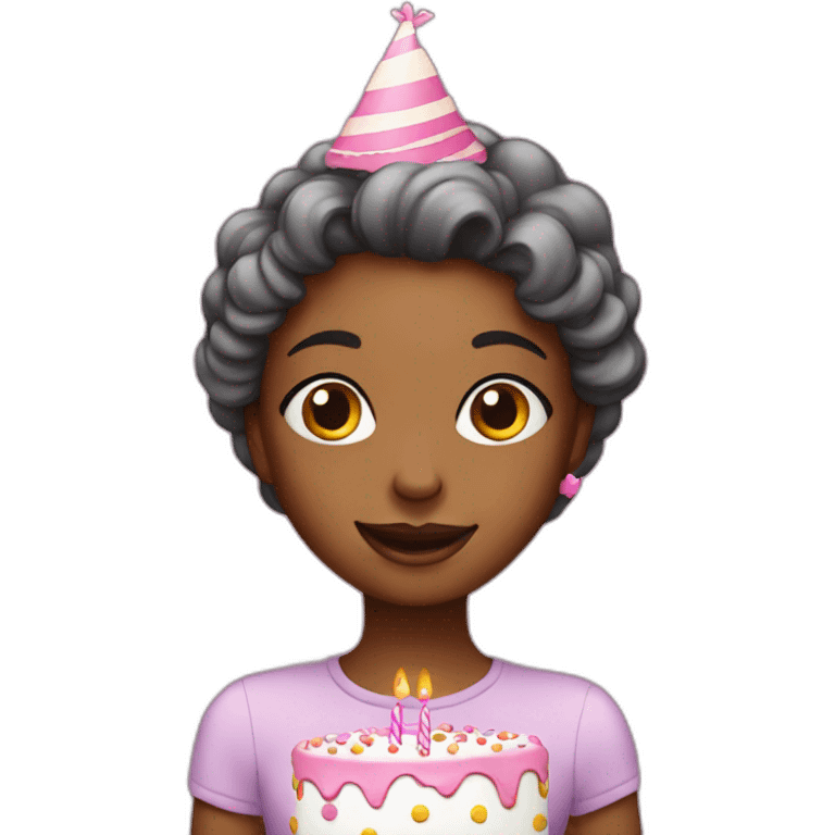 Birthday girl with cake emoji