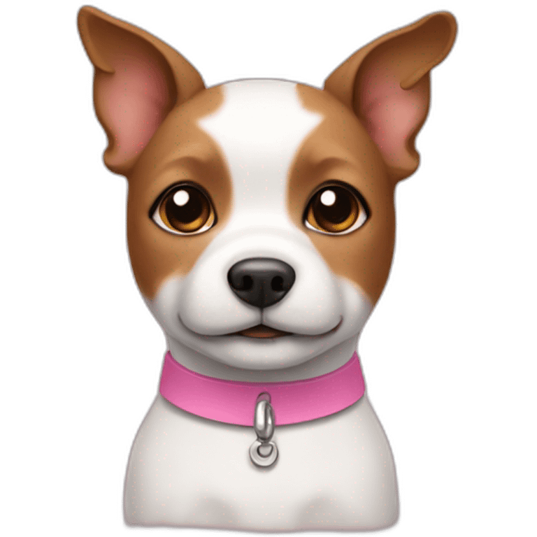 A small dog, white and brown on head, with a pink collar. emoji