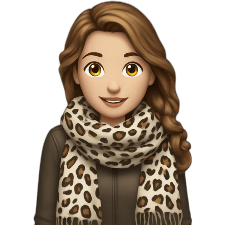 Girl brown Hair with print leopard scarf in a gay emoji