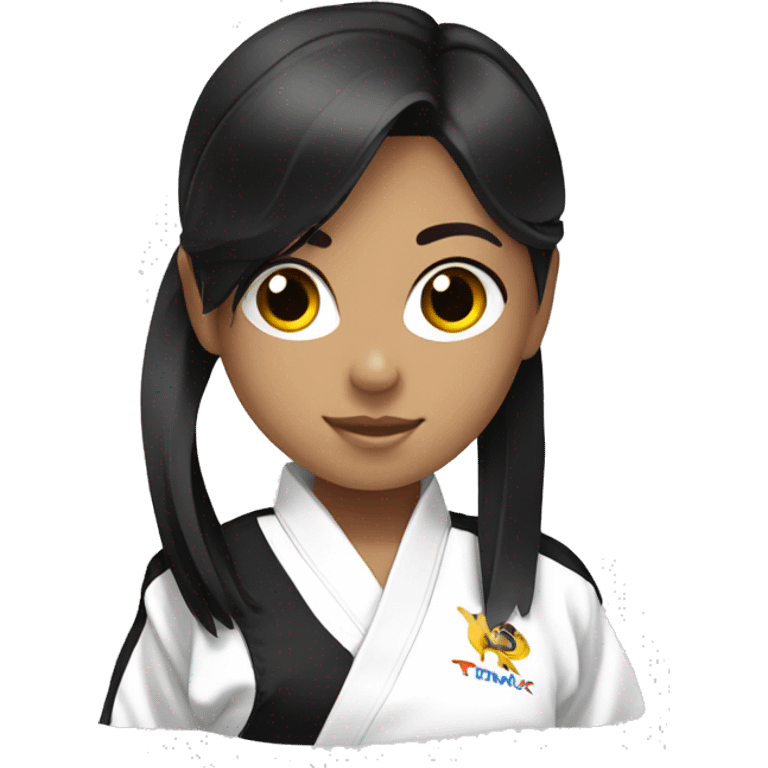 girl with black hair wearing a taekwondo dobok with white belt emoji