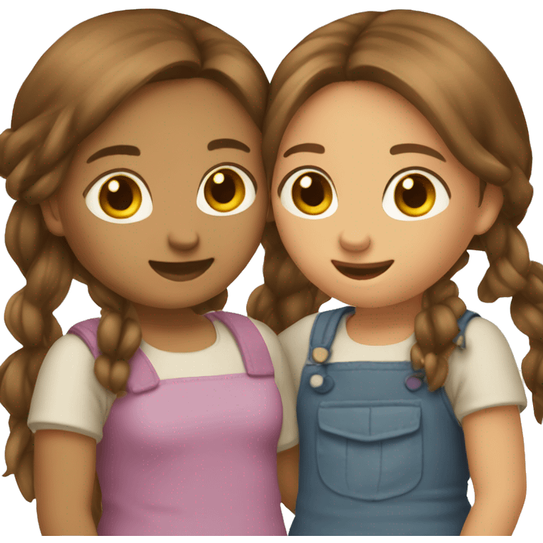 Create two little girls hugging themselves with brown hair emoji