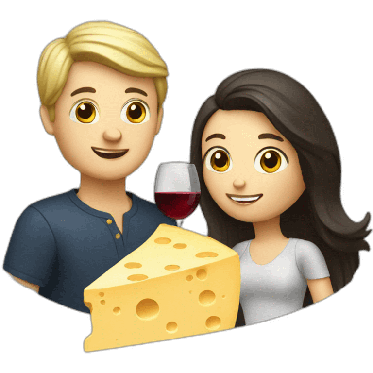 white couple drinking wine and eating cheese emoji