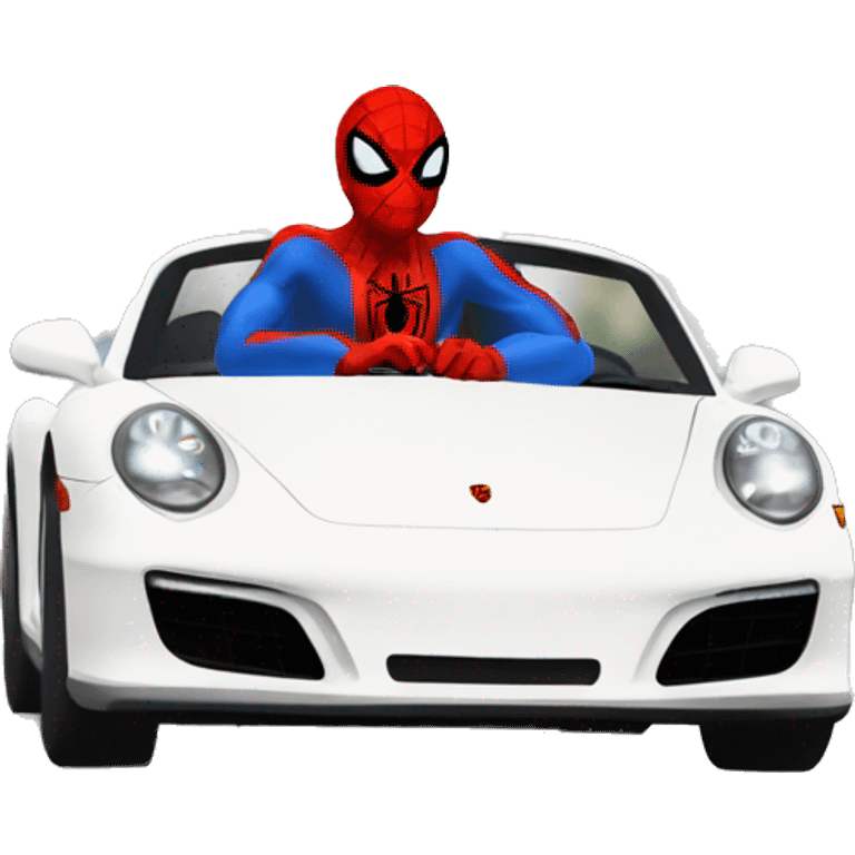 Spider-man driving white Porsche  emoji