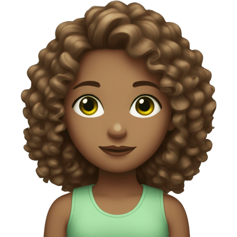 girl with curly brown hair, light skin, big green eyes emoji