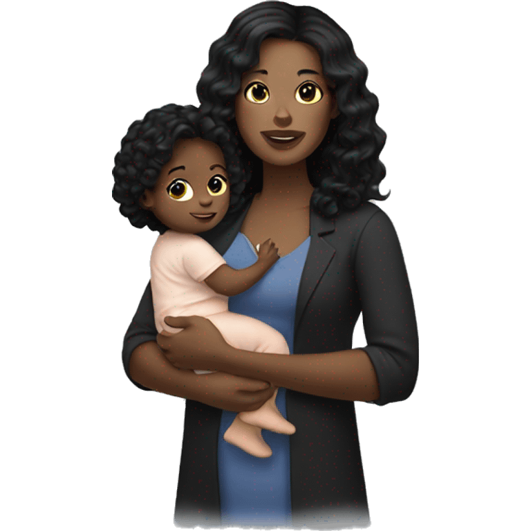 White woman wavy black hair holding a baby  emoji