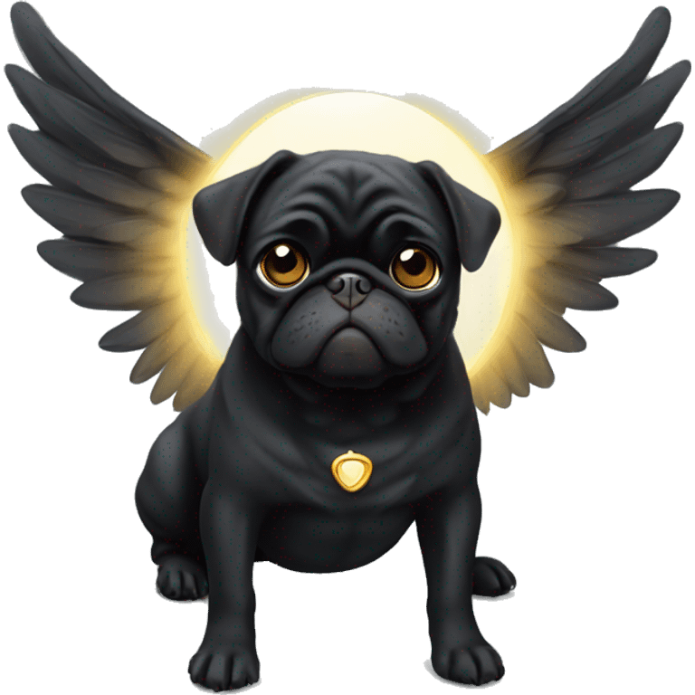 Black pug with a halo and wings emoji