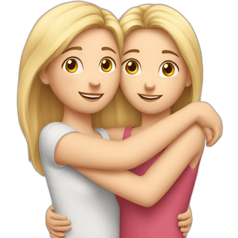 Hug two Caucasian girlfriends emoji