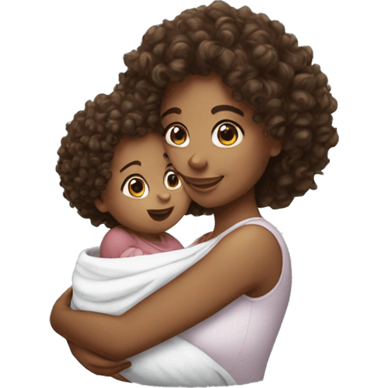 Curly hair woman holding baby  emoji