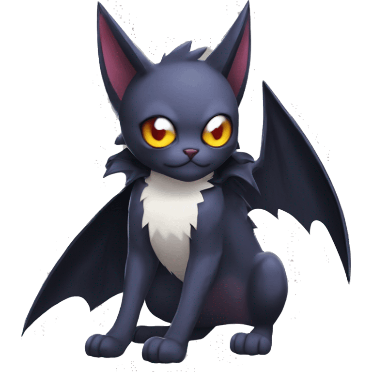   cool edgy beautiful anime-style dark-punk-themed animal vampiric Nargacuga-cat-hybrid Fakemon with big fangs and bat-wing-ears with a cape full body emoji