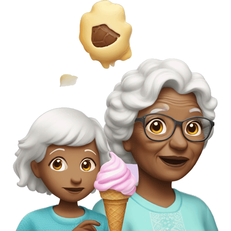 Grandma and grand daughter with unicorn ice cream  emoji