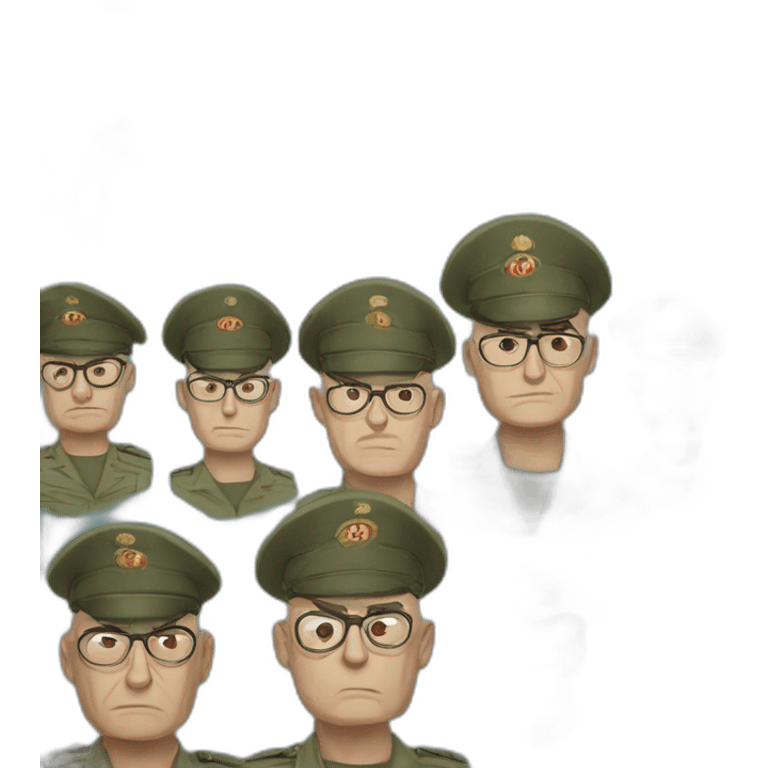 Realistic cyan beret bald very furious middle age general with glasses no hair furious very angry frown with khaki idf uniform emoji