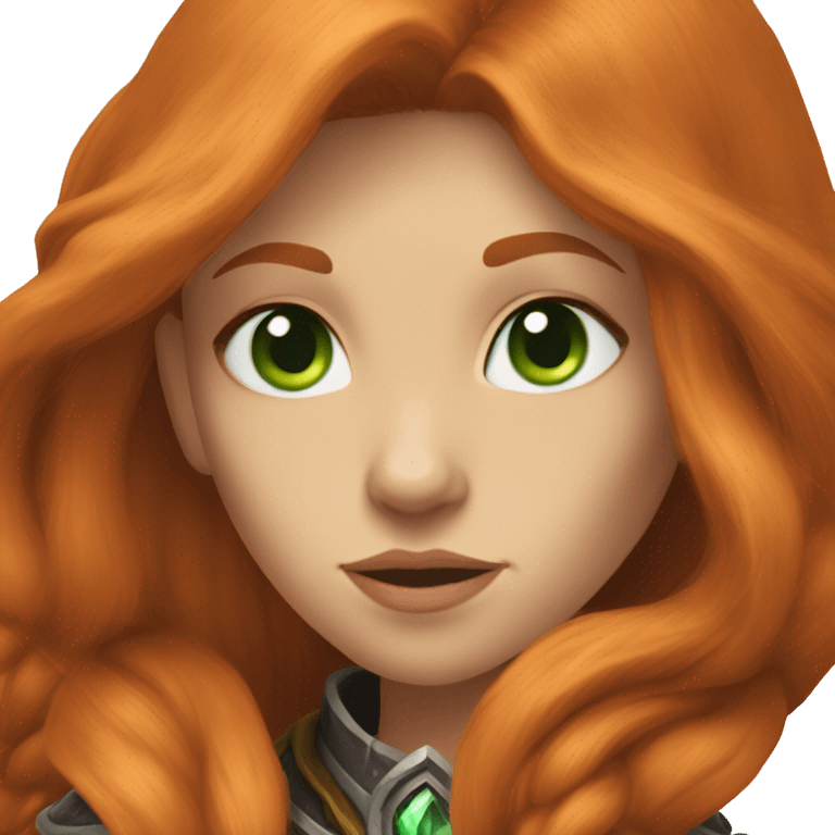 female human from world of warcraft, long ginger hair, green eyes emoji