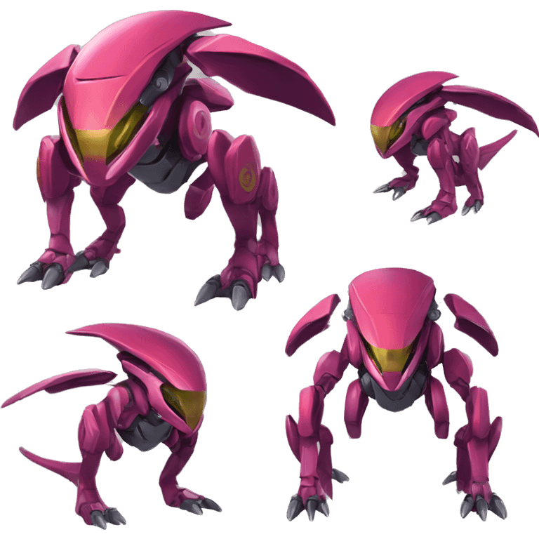 a Genesect-Raptor-Fakémon—hybrid with a futuristic visor-helmet full body emoji