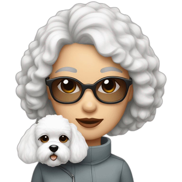 mujer con gafas y perro bichon blanco emoji