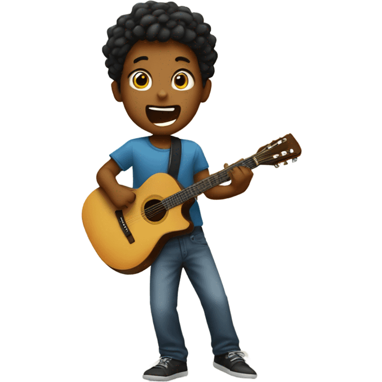 Boy holding a guitar singing on a stage emoji