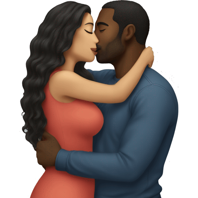 Long hair Latina kissing black man emoji