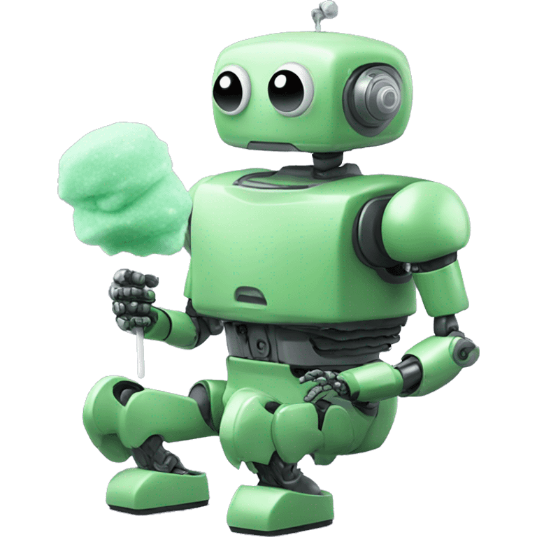 Robot eating green cotton candy emoji