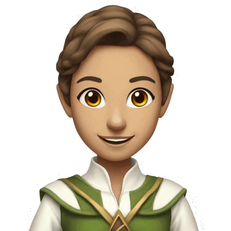 smiling, Noble female Elf with no Elf ears and brown hair and white uniform emoji