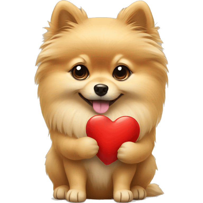 Beige pomeranian holding a heart emoji