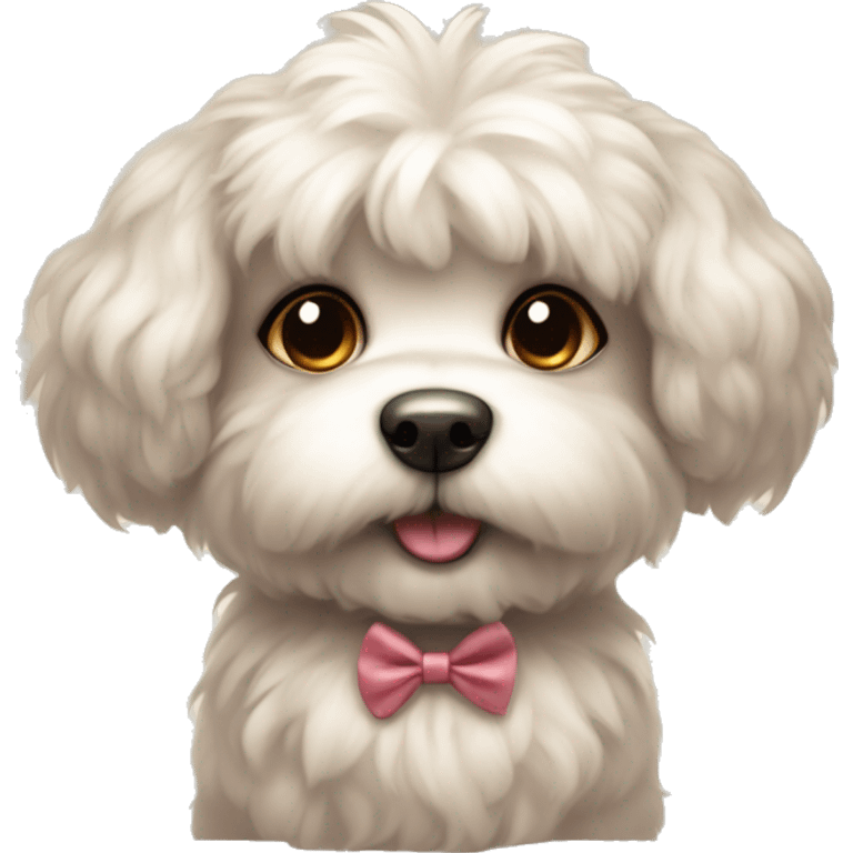 A cute little fluffy dog with a little bow an his heat  emoji