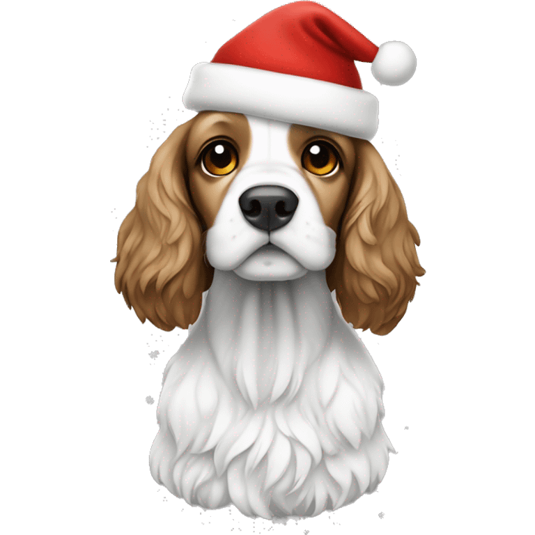 Cocker spaniel black and white with Christmas hat  emoji