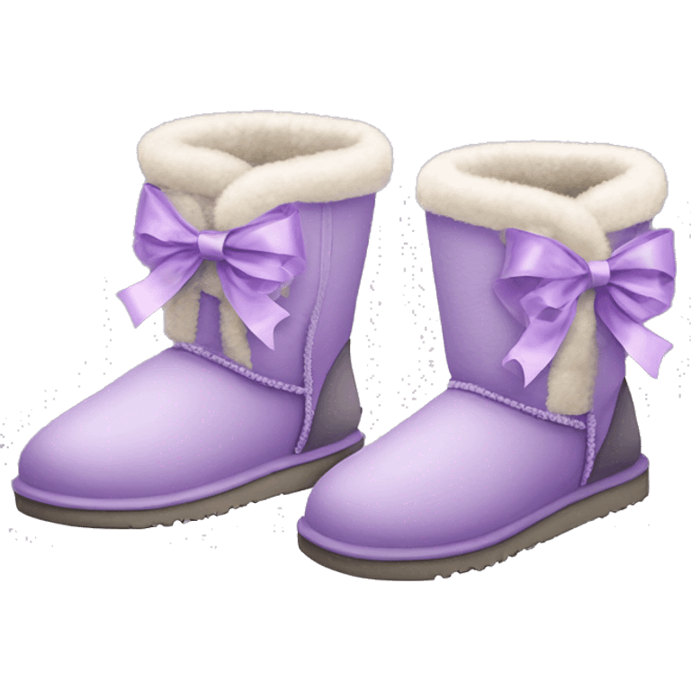 Realistic pair of light purple ugg boots with fur and laced up light purple ribbons tied into bows. emoji