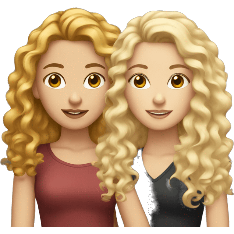 Two white girls with both curly hair friends. One brunette and one blonde   emoji