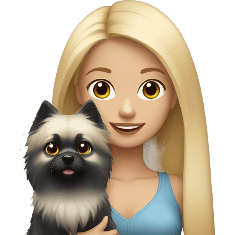 blond hair girl holding a black and grey pomeranian  emoji