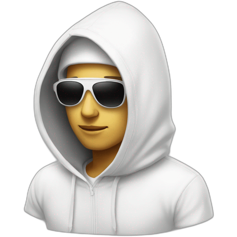 white hacker white sun glasses and hood emoji