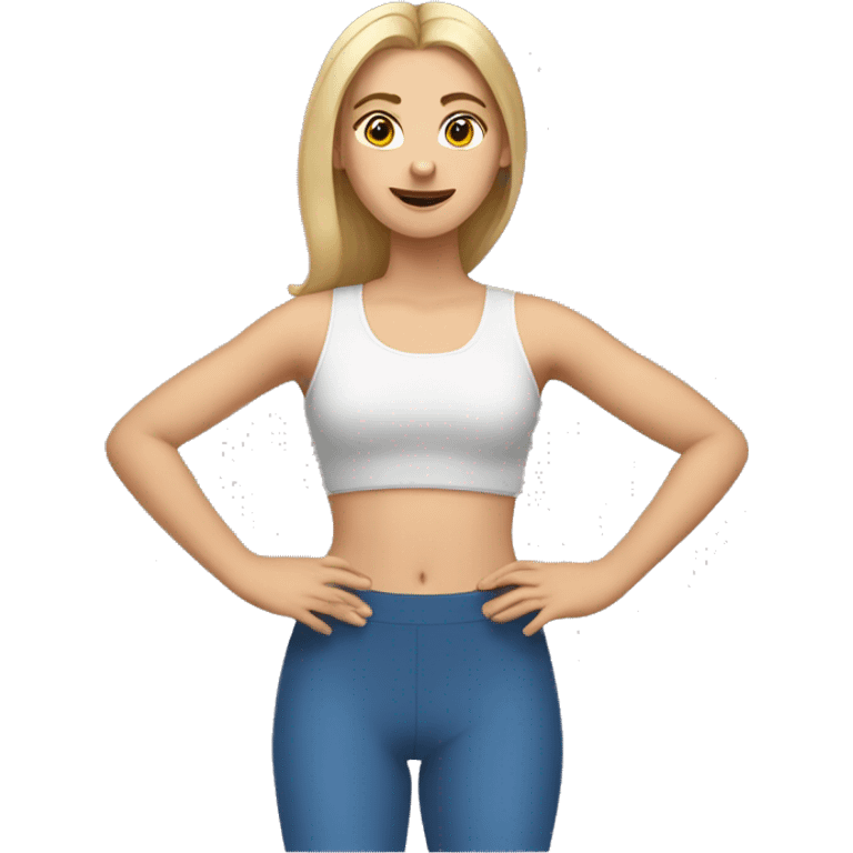 Caucasian girl with crop top stretching emoji