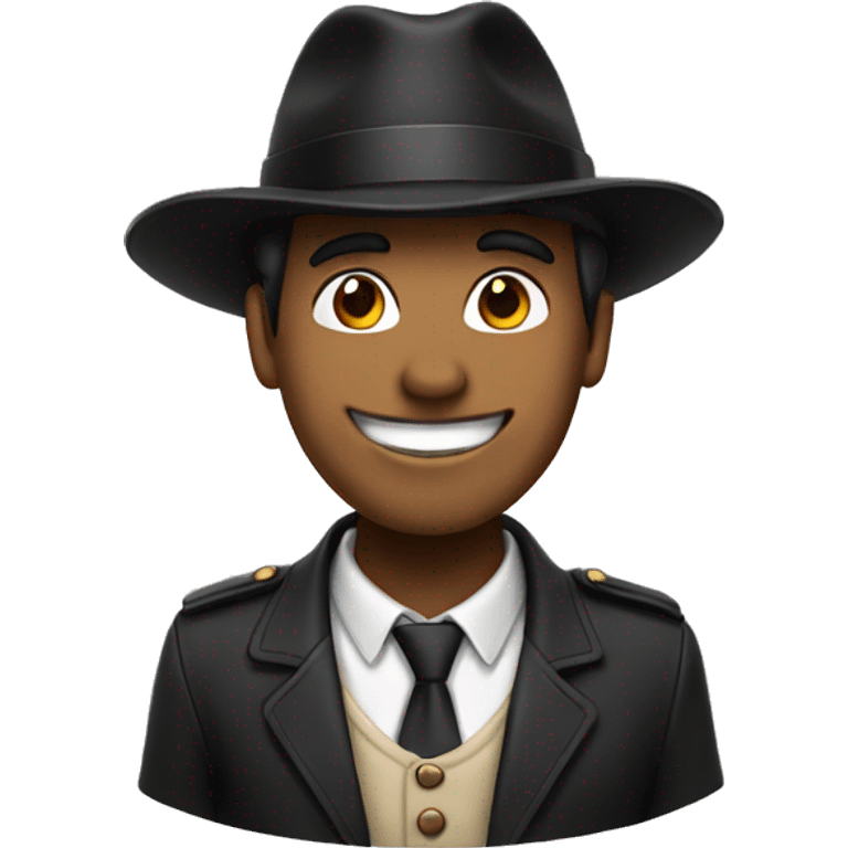 Brown guy whit black hat, smiling and shaking hands emoji