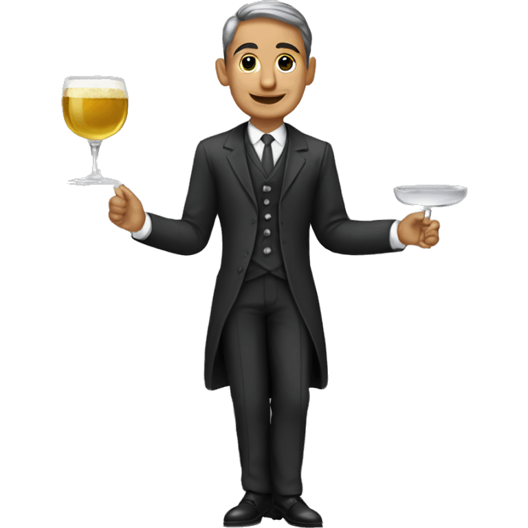 Mesero moreno con bandeja y copas y traje elegante emoji