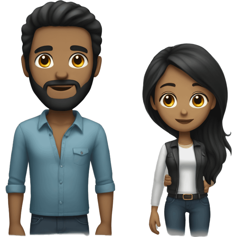 Black long hair girl with a man with black beard and a bit darker  emoji