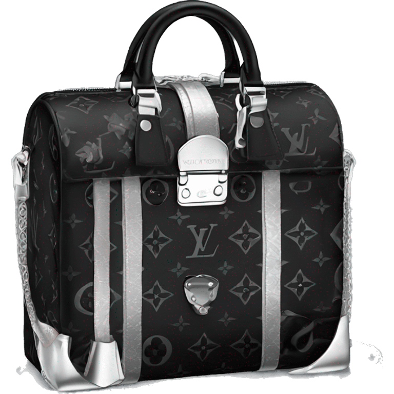 Black Designer Louis Vuitton bag with silver monogram and silver trim emoji